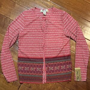 Deep Coral and Gold Patterned Lightweight Cardigan